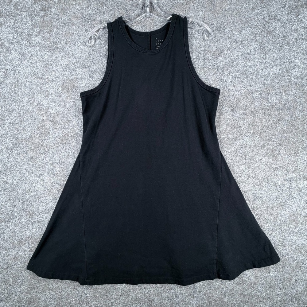 A New Day Fit & Flare Mini Tank Dress Womens L Black Stretch Scoop Neck Classic